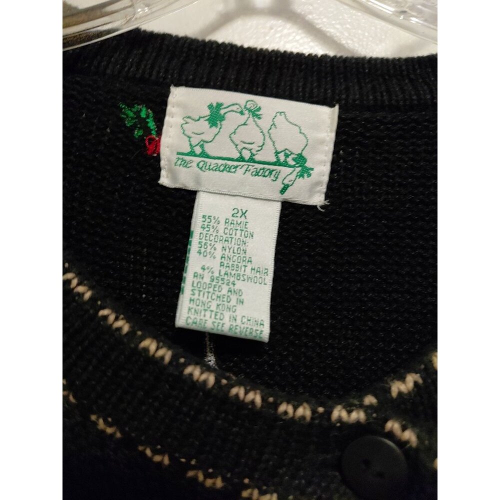 Quacker Factory Vintage Novelty Gingerbread Holiday Cardigan Black 2X - Picture 8 of 8
